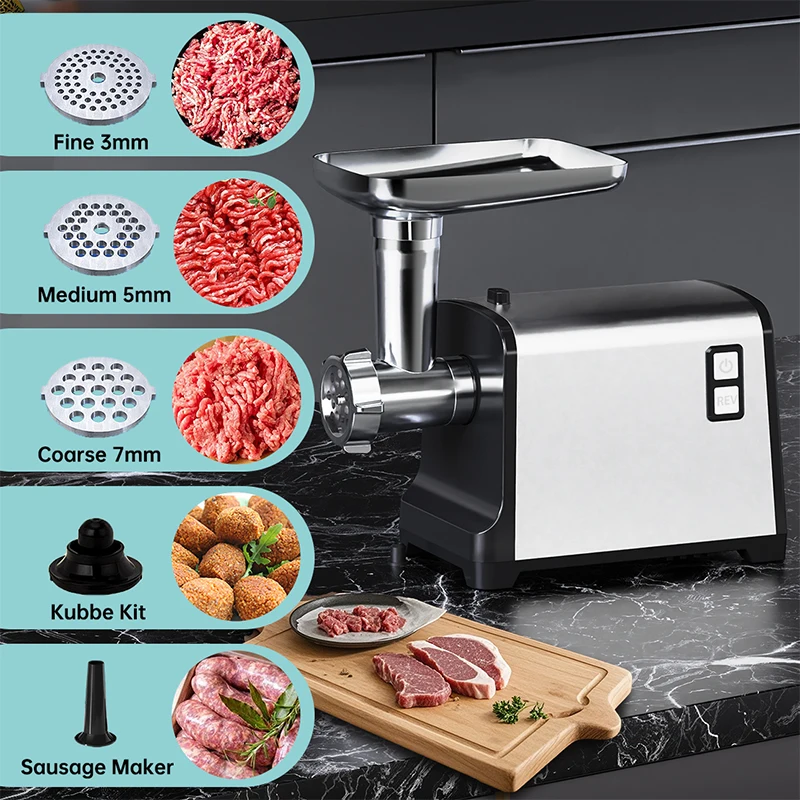 LMETJMA Electric Meat Grinder Sausage Stuffer Maker Heavy Duty Meat Mincer with Stainless Steel Cutting Blade Kubbe Kit JT365