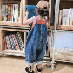 3-9 years old spring baby Korean version denim suspenders kids 23 new men's and women's pants net red denim suspenders