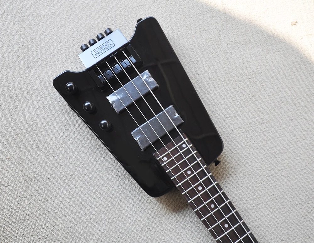 4 Strings Black Headless Electric Guitar with 24 Frets,Rosewood Fretboard,Customized Color/Logo Available