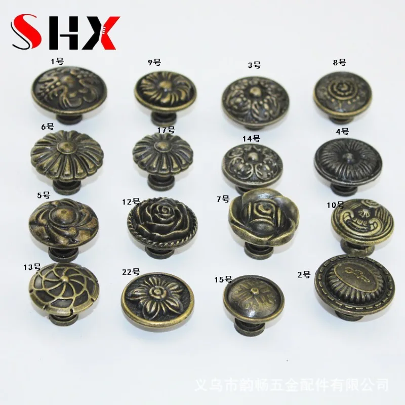 5/10Pcs Mini Single Hole Drawer Handle Retro Rotundity Pattern Handle Pulls Antique Copper Cabinet Ring Handles  Drawer Pulls