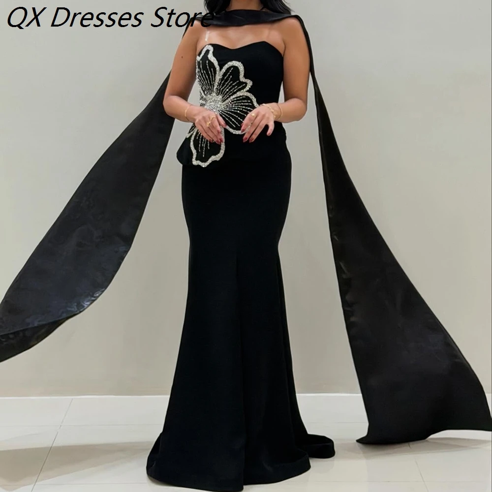 

Women's A-line Evening Dresses Floor-length Strapless Sleeveless Prom Dresses Fashion Flowers Beading Stole Customized Gowns