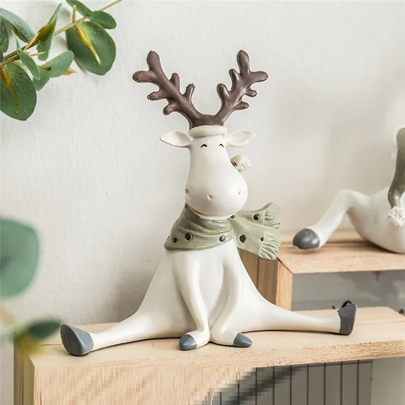 ديكورات المنزل الفنية الغزلان الإبداعية الأبيض الغزلان التماثيل السنة الجديدة مكتب غرفة المعيشة زينة غرفة عيد الفصح حوالي 15X6x14 سنتيمتر #4