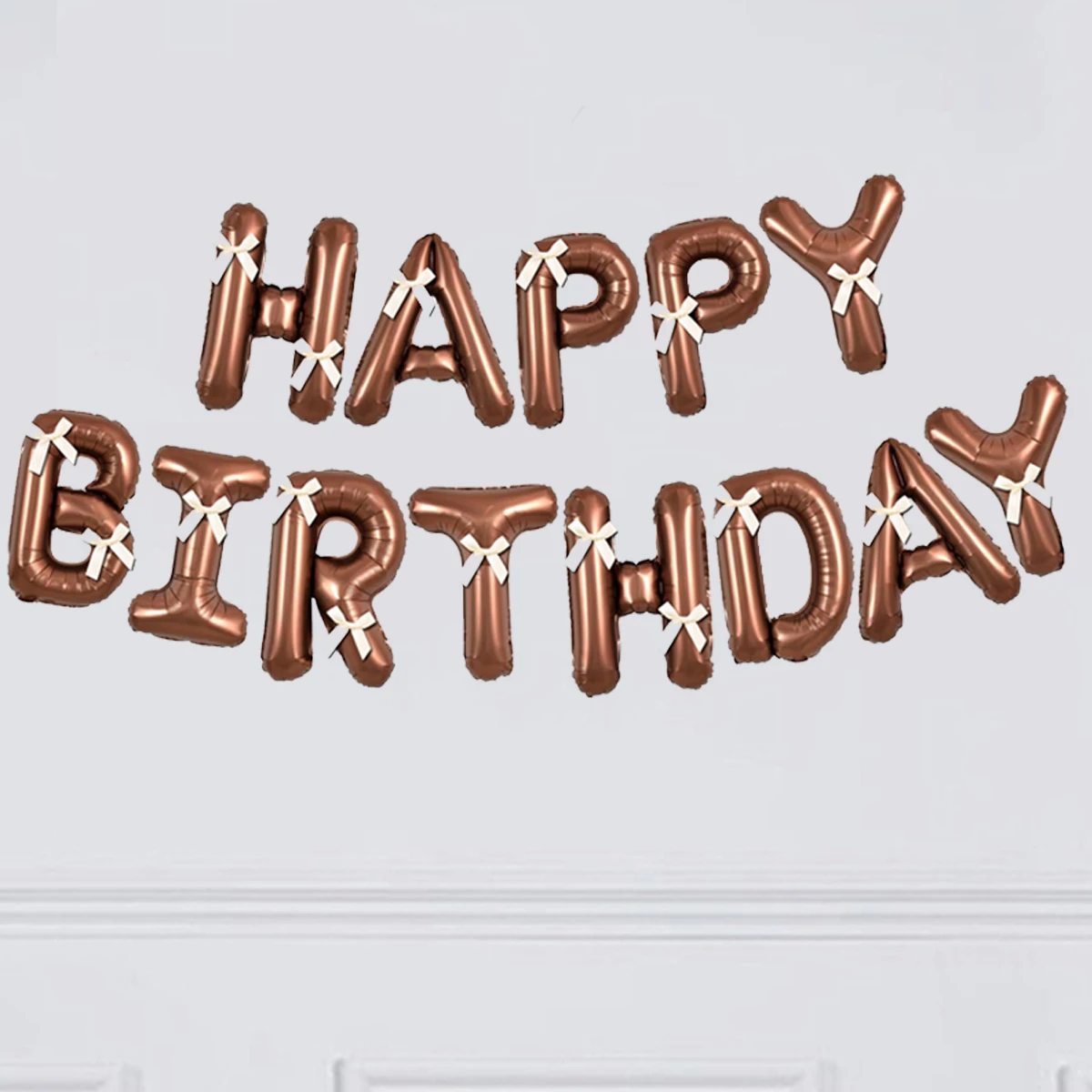 Cream white, brown, light brown Aluminum foil balloon set for birthday party decoration, set of 13 parts, with flag and bow
