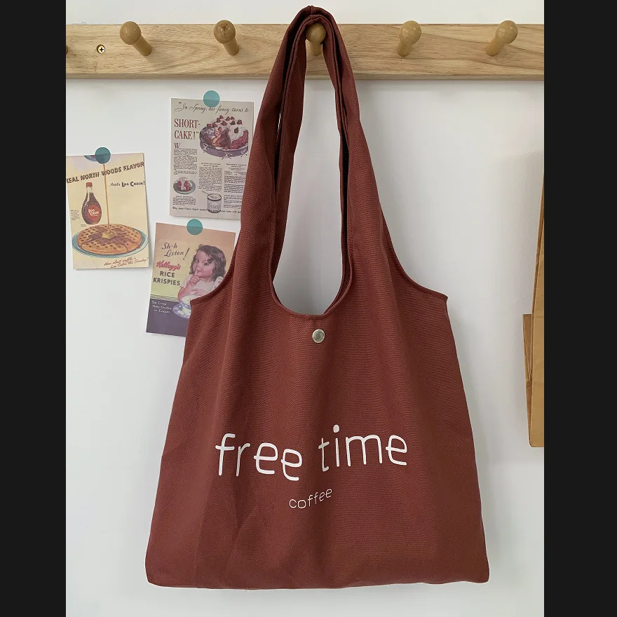 

Large Capacity Portable Buckle Ladies Shopping Bag Solid Color Letter Prints Girls Shoulder Bags Female Canvas Tote Underarm Bag