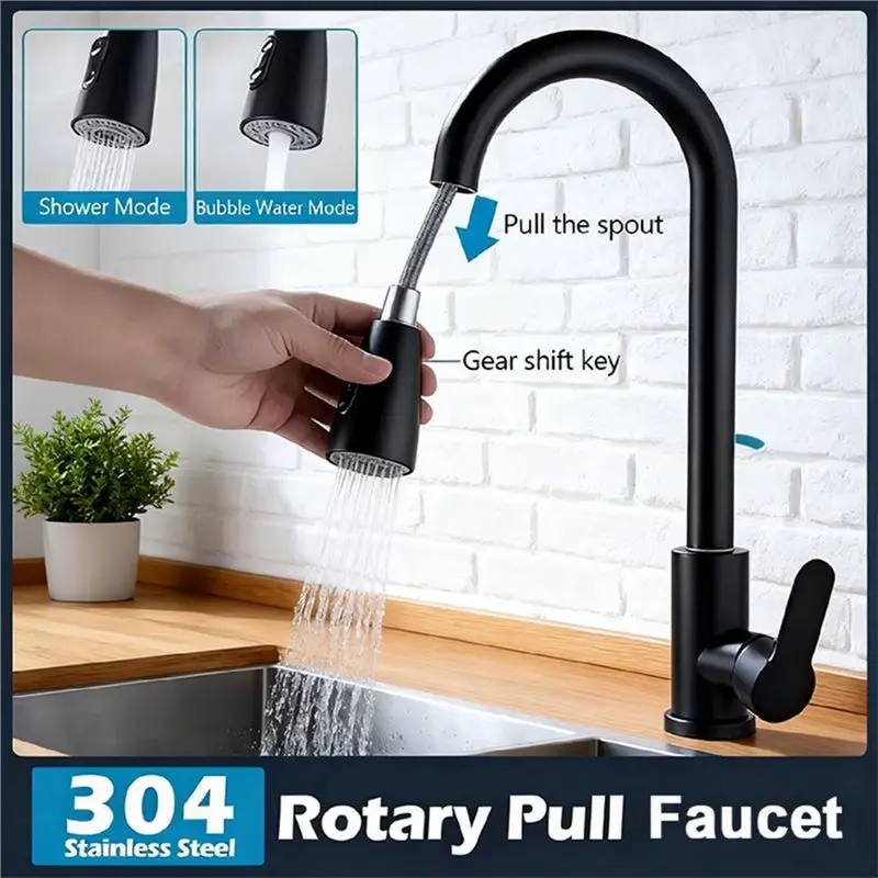 

AA73 Rotating Telescopic Faucet Premium Stainless Steel Kitchen Bathroom Sink Basin Tap Easy Installation
