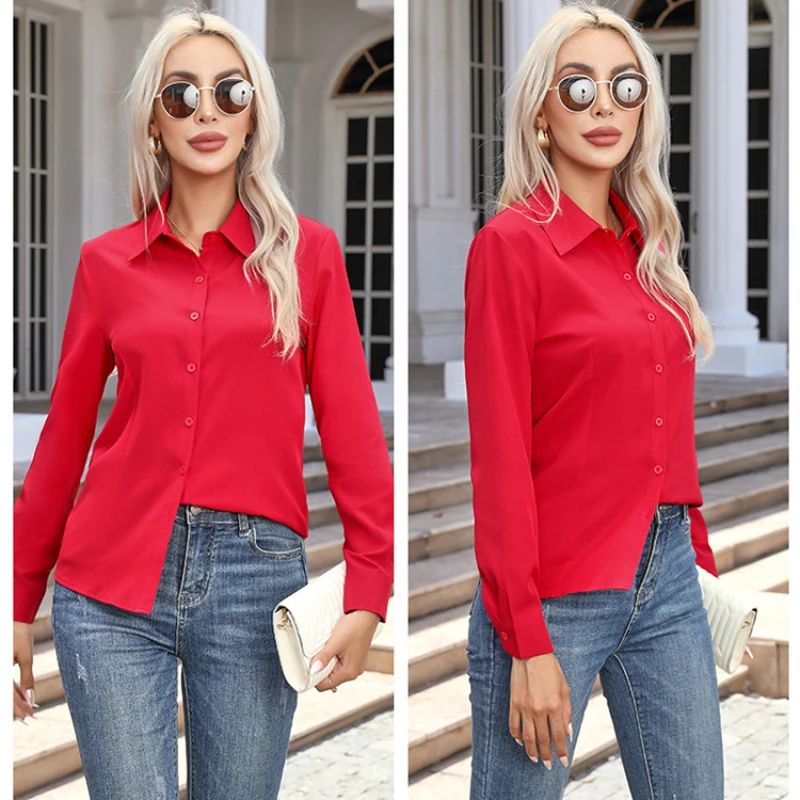 White Shirt Women Fashion Business Shirts Office Lady Long Sleeve Blouse Slim Women Clothing Button Up Shirt Basic Ladies Tops