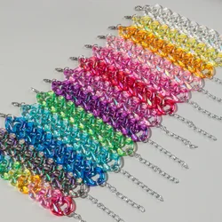 New Fashion Acrylic Iridescent Square Chain Bracelet for Women Hiphop Elastic Colorful Link Braceletes 2024 Fashion Jewelry
