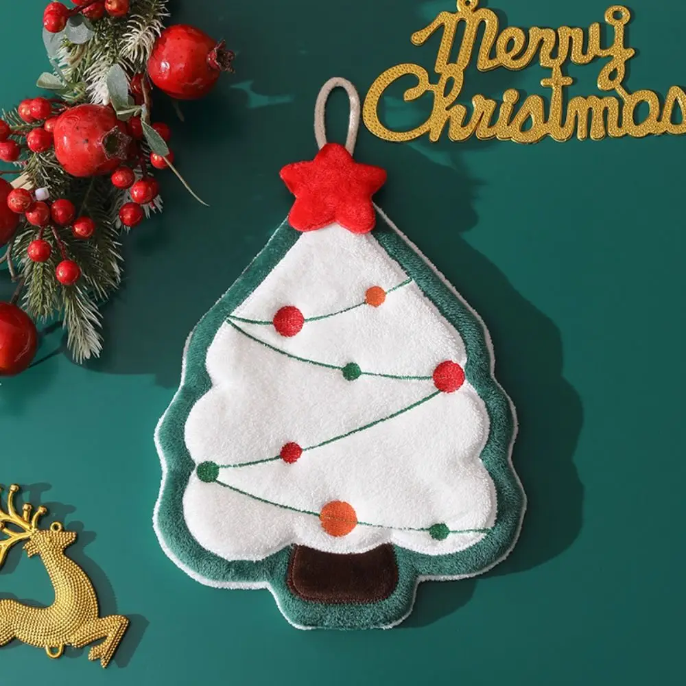 Cartoon Christmas Hanging Hand Towels Santa Claus Snowman Thickened Plush Hand Towel Cute Soft Christmas Gift Handkerchief