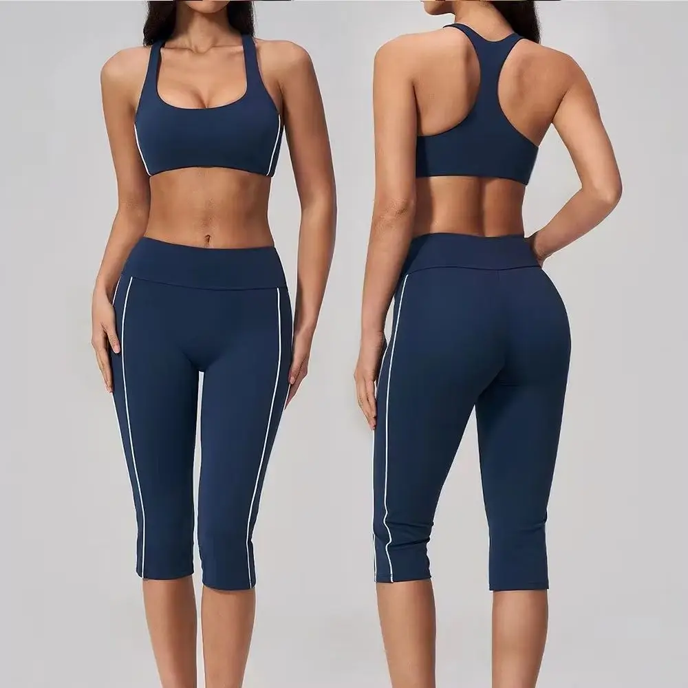Yoga Set Gym Set 2Pcs High Waist Breathable Yoga Pants Running Workout Leggings Shock Proof Quick-Drying Fitness Top For Girls