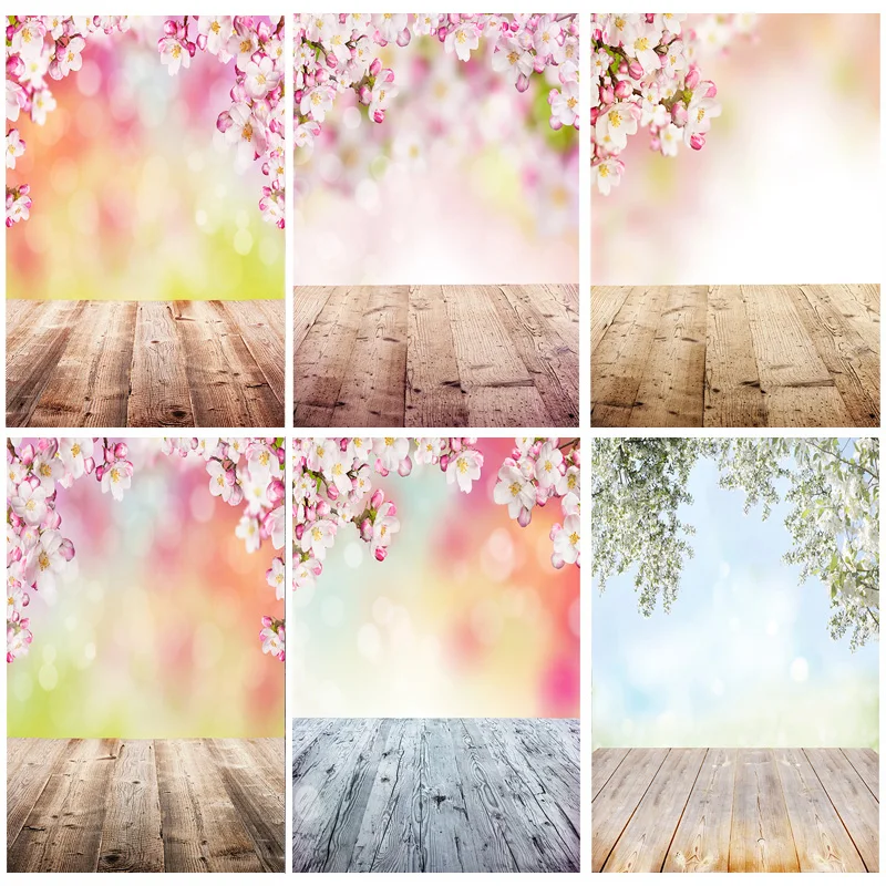 Vinyl Custom Flower and Wood Planks Photography Backdrops Wood floor Texture Theme Photography Background 20103 FMB-72