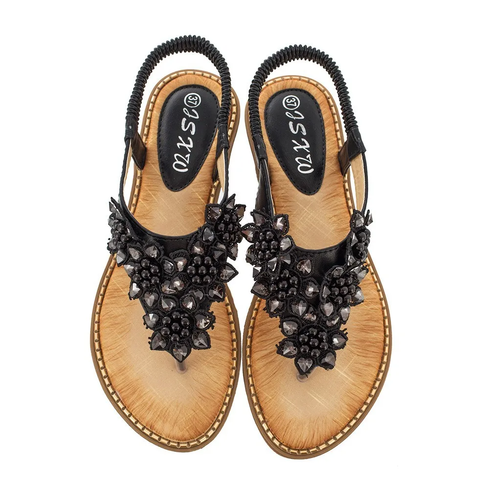 

Women Rhinestone Flip Flops Elastic Ankle Strap Comfortable Non Slip Casual Summer Beach Sandals for Ladies