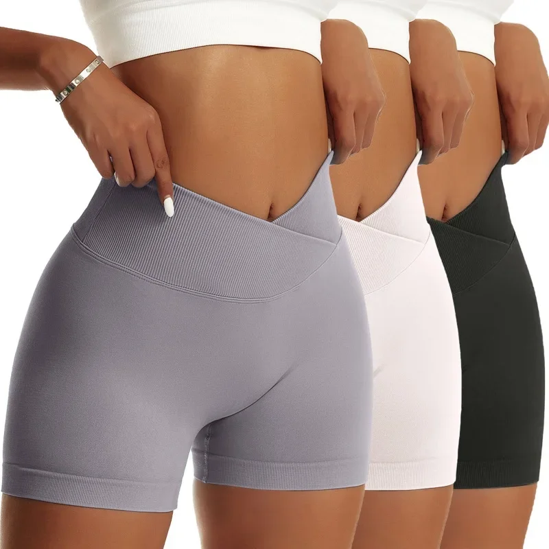 3 Pieces Women Solid Peach Hip Sports Pants High Elastic Breathable Running Biker High Waist Yoga Scrunch Butt Shorts for Women