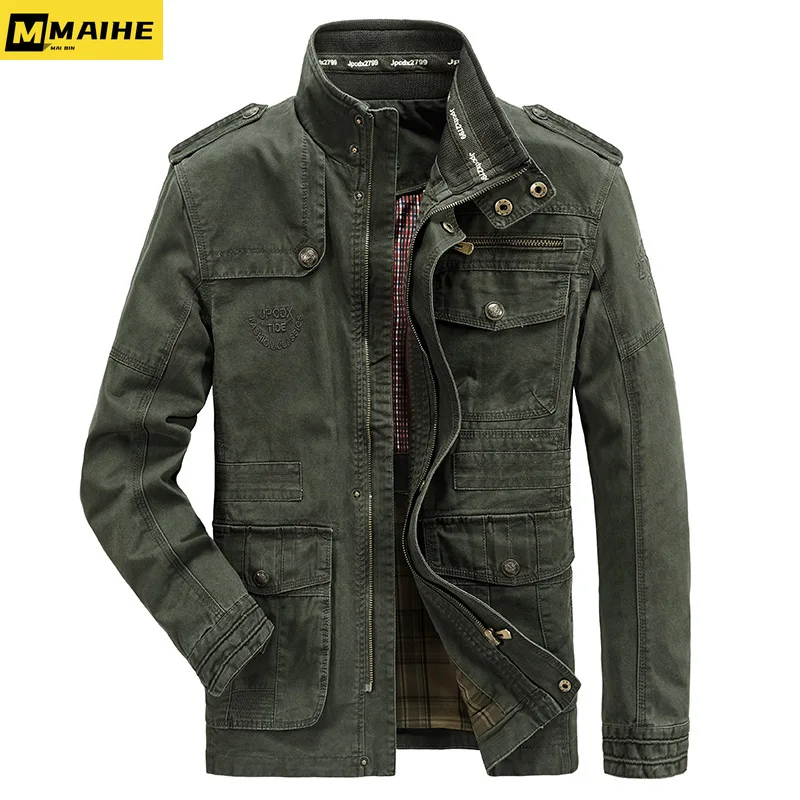 Jaqueta militar masculina multi-bolso algodão casacos ao ar livre jaquetas casuais outono força aérea carga outwear 7xl marca roupas masculinas