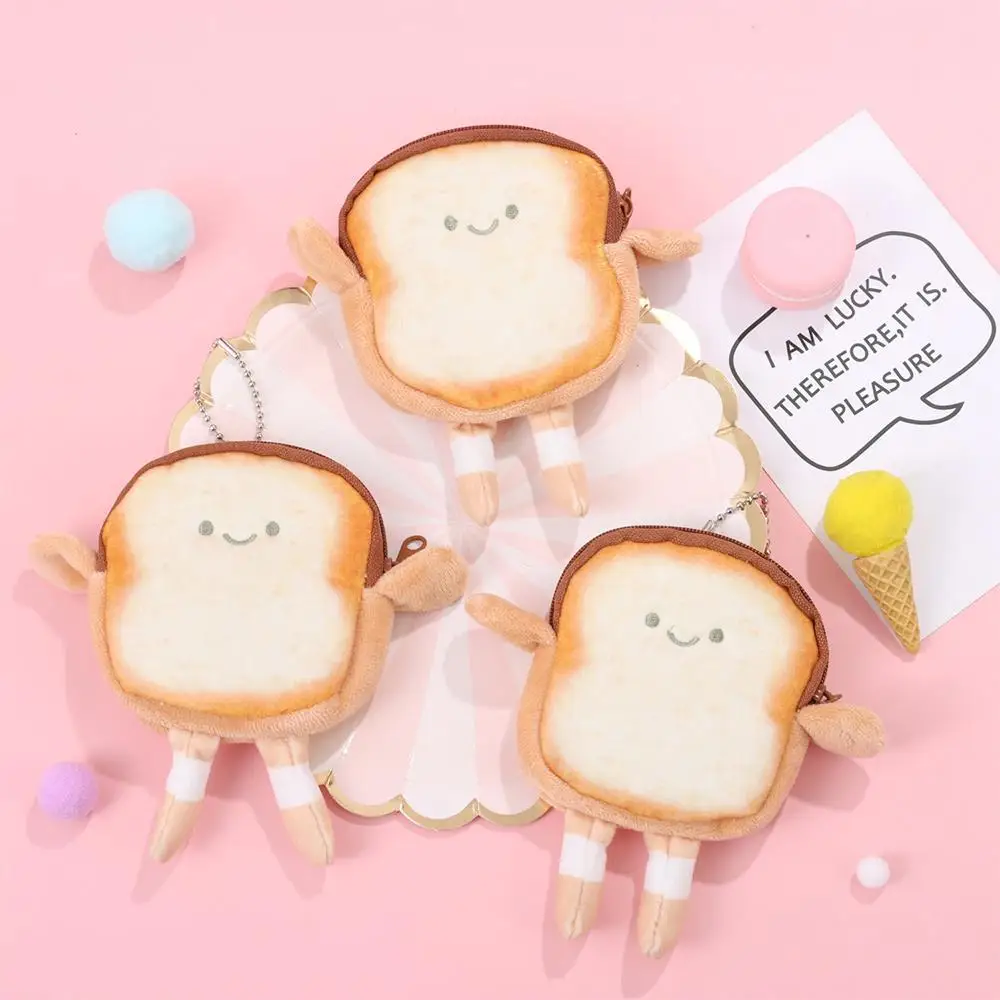 Carteira de Pelúcia em Formato de Pão Torrado de Desenho Animado, Porta-Moedas Infantil, Bolsa para Fones de Ouvido, Bolsa para Moedas e Chaves, Bolsa para Bonecas, Pingente de Aniversário