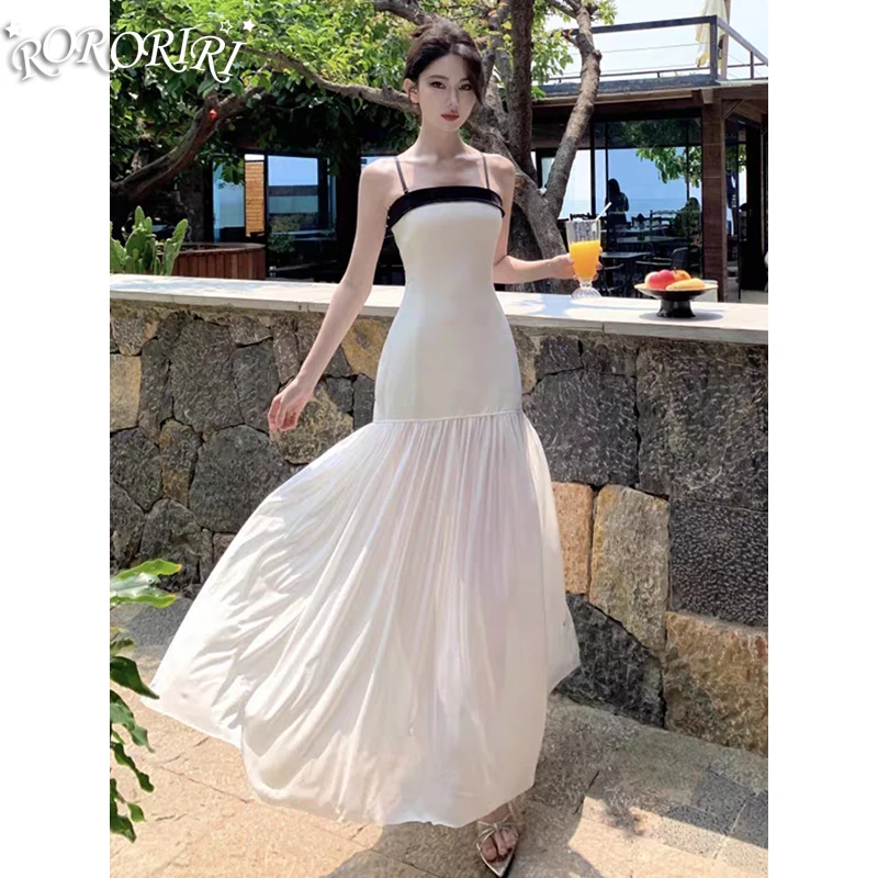 RORIRI Desire Sheer Mesh Stitch Corset Jurk Vrouwen Retro Contrast Backless Boog Slanke Bodycon Lange Jurk Vakantie Zomer Kleding