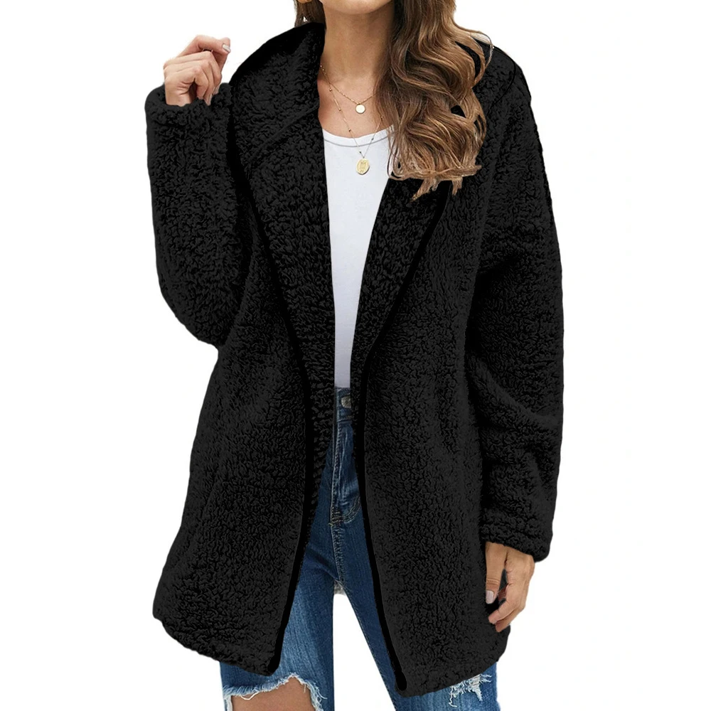 Autumn Winter Women Long Teddy Jacket Warm Thick Fleece Coat Turn Down Collar Plush Coat Woman Casual Long Sleeve Winter Clothes