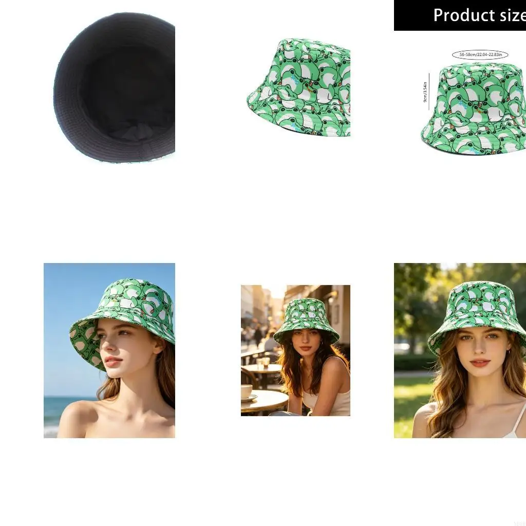 Packable Frogs Print Bucket Hat for Weekends Travel, Soft Brims Sun Proof Hat for Beach Vacation and Casual Outfit Styling, Y08E
