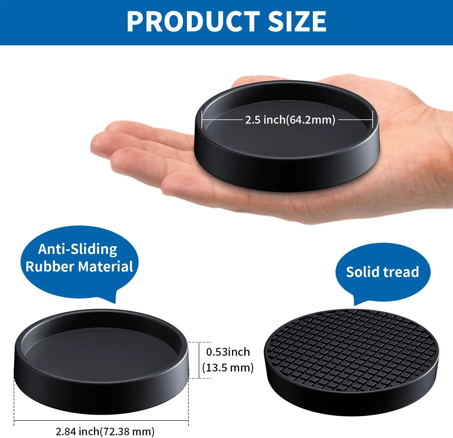 4Pcs Furniture Caster Rubber Cups 2.5 Inch Round Anti-Sliding Furniture Wheel Stoppers Table Chair Leg Pads for Hardwood Floors