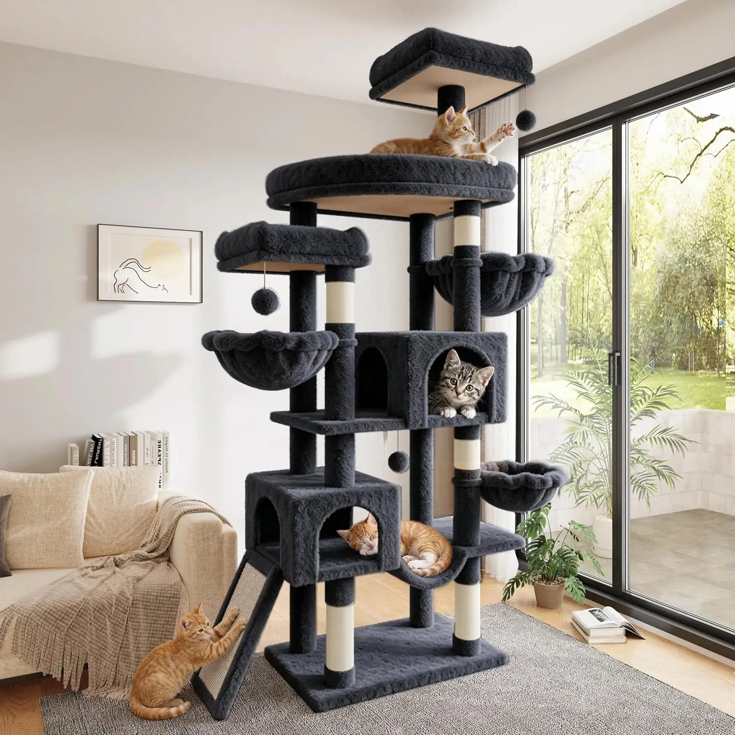 82 inch Cat Tree Tower, Multi-Level Cat Condo with Plush Perches, Sisal Scratching Posts, Hammock and Toys, Customized