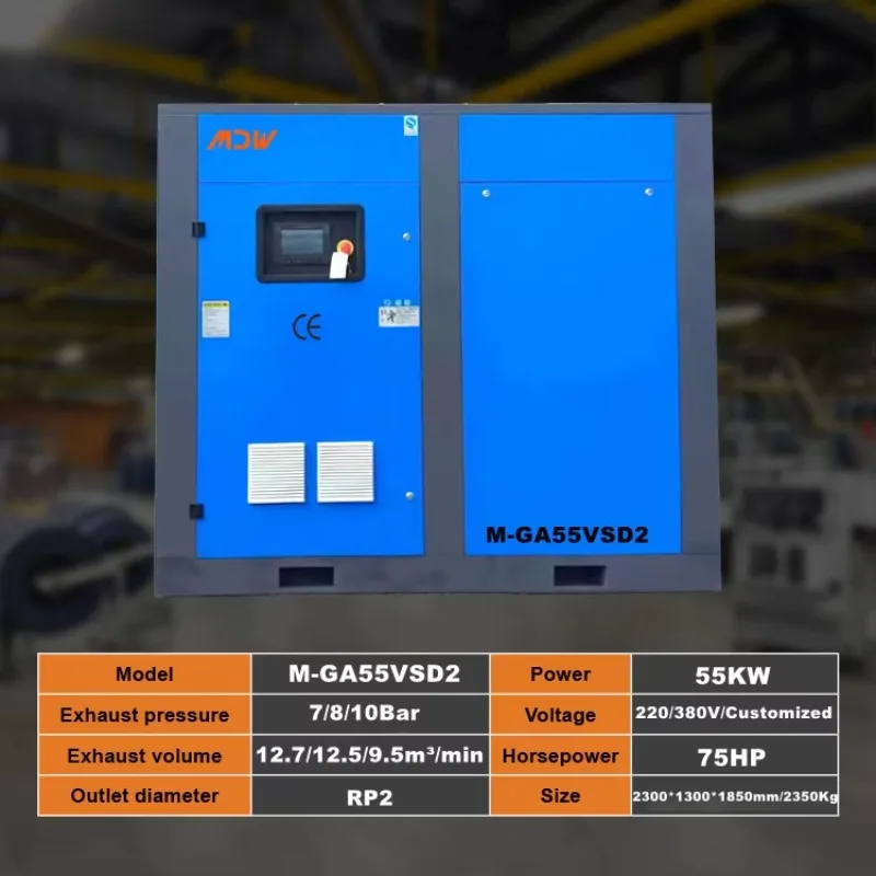 CE Industrial 55KW/75HP 220/380/415V/3Phase/50/60Hz 2-Stage Permanent Magnet Varible Speed Screw Air Compressor IP23 12.7m³/min