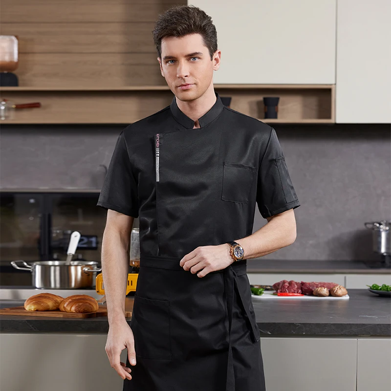 

Catering Cook Costume Summer Kitchen Work Uniform for Food Service Hotel Restaurant Canteen Baking Household Cooking Chef's Coat