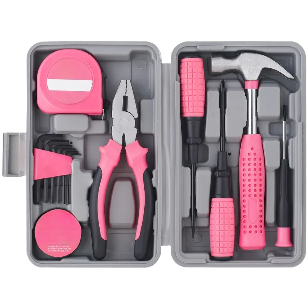 24 Piece Multi Use Tool Kit with Screwdrivers Pliers Hammer Tape Measure and 12 Short Bits for Electronics and Home