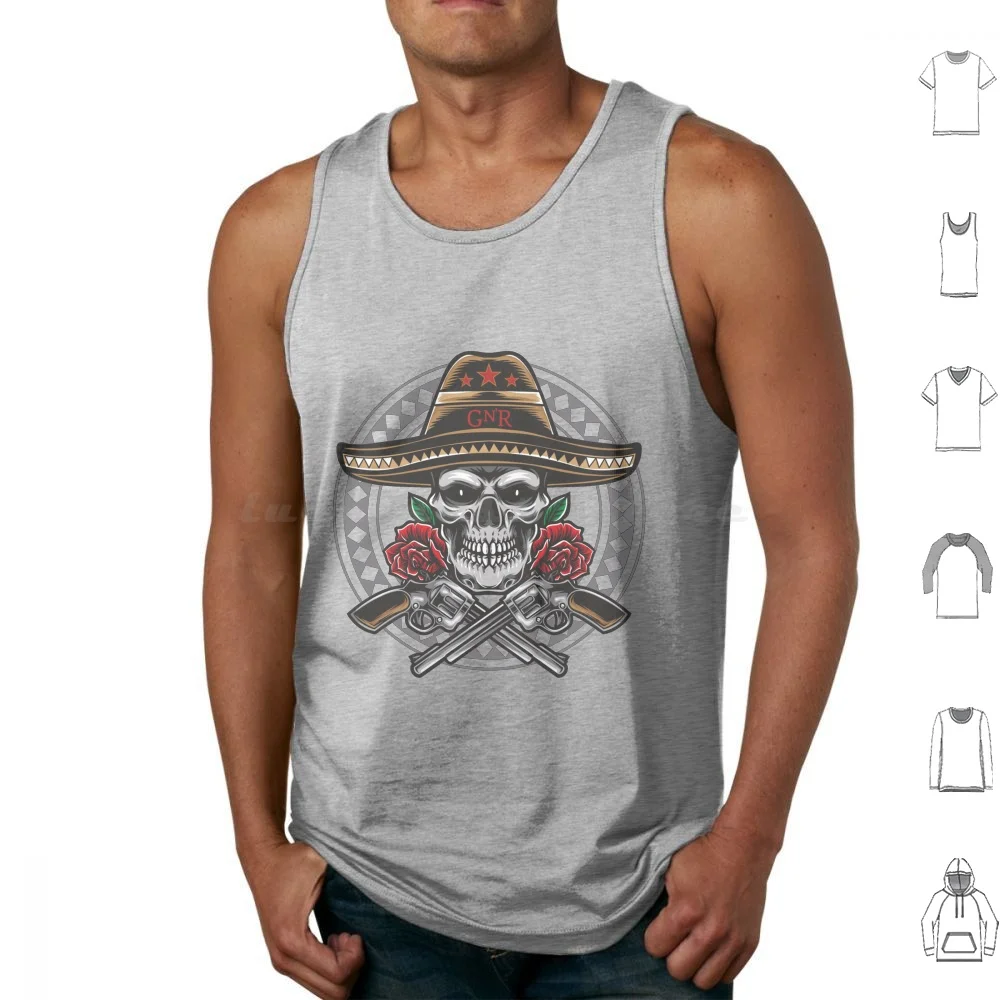 Guns N Roses Edición Mexica Camisetas sin mangas Algodón estampado Guns N Roses Guns Roses Mexico Skull Rose Pink Music Axl Rose Slash