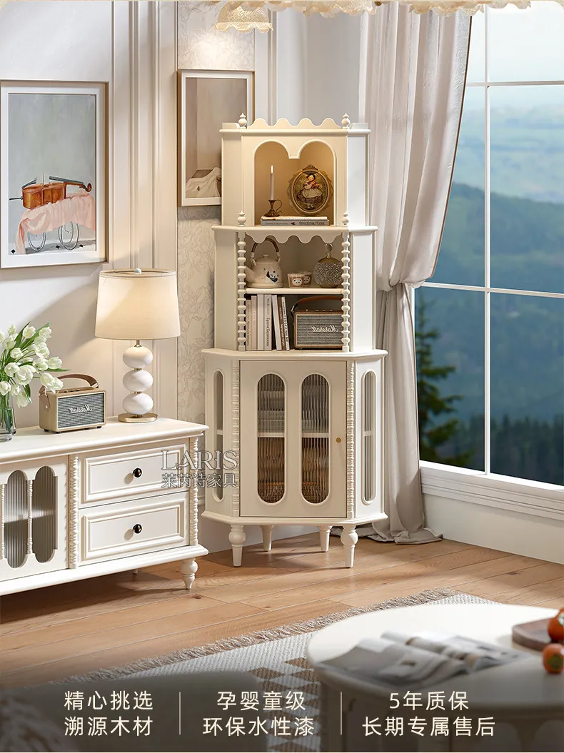 Cream wind solid wood living room small apartment corner triangle corner storage cabinet shelf bedroom storage cabinet