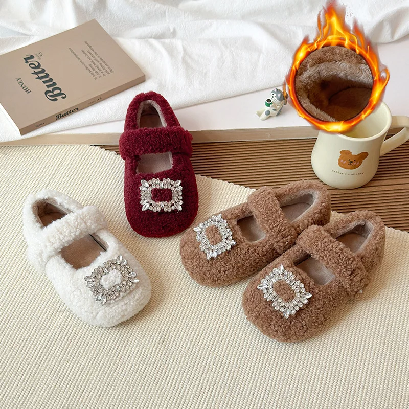 

Children Flat Shoes Suede Warm Sweet Girls Princess Shoes Elegant Cute 2025 Winter Kids Casual Moccasins Soft Bottom Non-slip