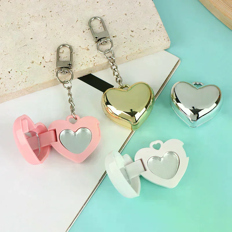 1Pcs Heart Shape Mini Empty Blush Powder Box Eye Shadow Container With Mirror And Aluminum Pan Key Chain Lipstick Case Packaging