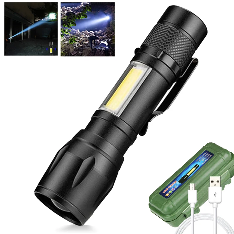 1PC Mini Portable Flashlight USB Charging COB Side Light Zoom Telescopic Focusing Waterproof Lamp Outdoor Lighting Flashlight