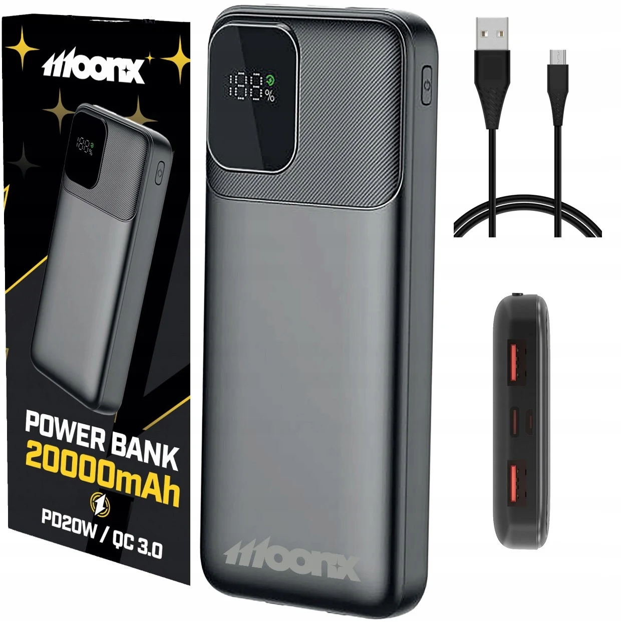 MOONX POWERBANK 20000 MAH 22,5W USB-C USB QC 3.0 SZYBKI MOCNY Z EKRANEM LED