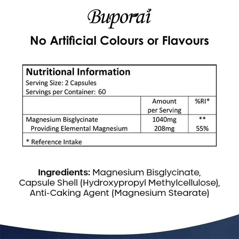 

Magnesium Glycinate Capsules - Muscles and Metabolism, and Promotes Energy Production, Supports Stress Relief, Sleep, Nerves
