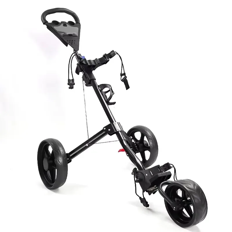 3 Wheel Manual Push Pull Golf Cart, Ultra Lightweight Foldable Metal 20kg Load, Storage Golf Bag Trolley Caddy Transporter