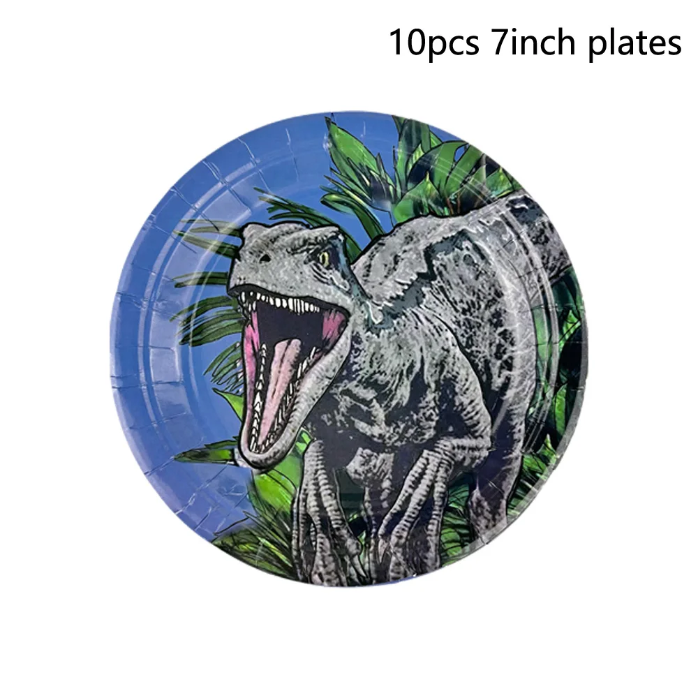 Jurassic Dinosaur Theme Disposable Tableware Plates Napkins Cups Kids Birthday Party Dinosaur Balloon Baby Shower Decoration