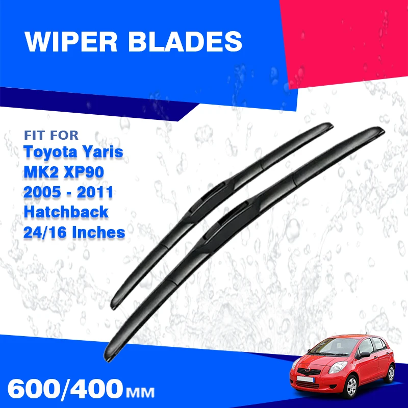 Front Wiper Blades For Toyota Yaris MK2 Hatchback 2005 - 2011 Built in Japan Brushes Accessories J Hook Rubber Refill Cap Cutter