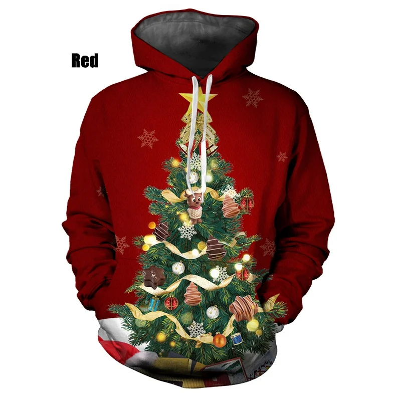 New Cool  3D Printed Christmas Hoodie Unisex Christmas tree Hoodies Casual Pullover Sweatshirt Oversized Hooded