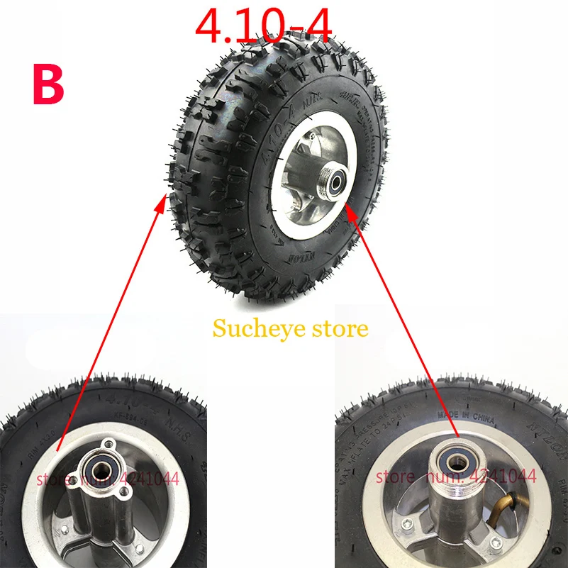 4.10-4 Innenrohr-Außenreifen mit 4-Zoll-Leichtmetallfelge 4.10/3.50-4 Nachrüsträder Reifen Passend für ATV Quad Go Kart 47cc 49cc
