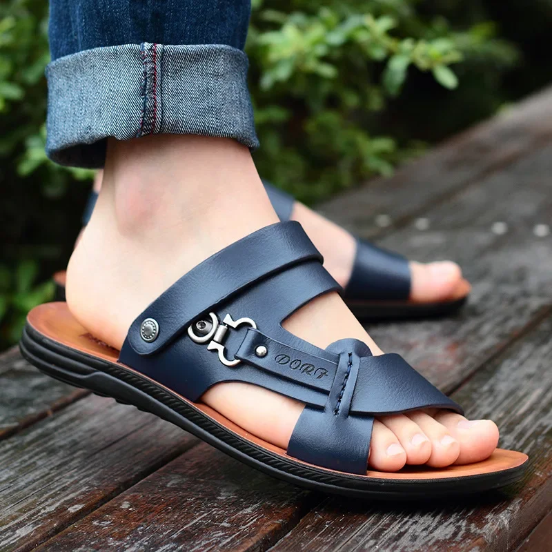 Leather Sandals New Summer Men\'s Open-toed Fashion Trend Beach Shoes Slippers Summer Сандалии Гладиаторы Sandalias Sandale Homme