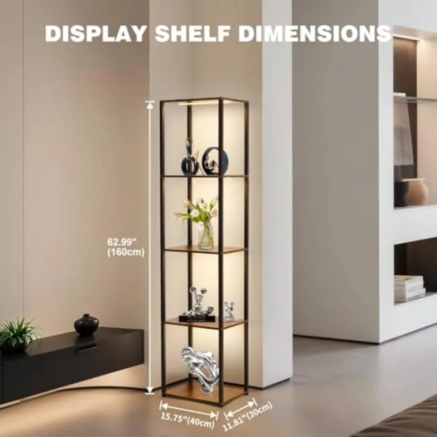 Corner Shelf with Lights 5-Tier Display Shelf Curio Cabinet 3 Color Dimmable LED Display Cases Bookshelf for Collectibles Livin
