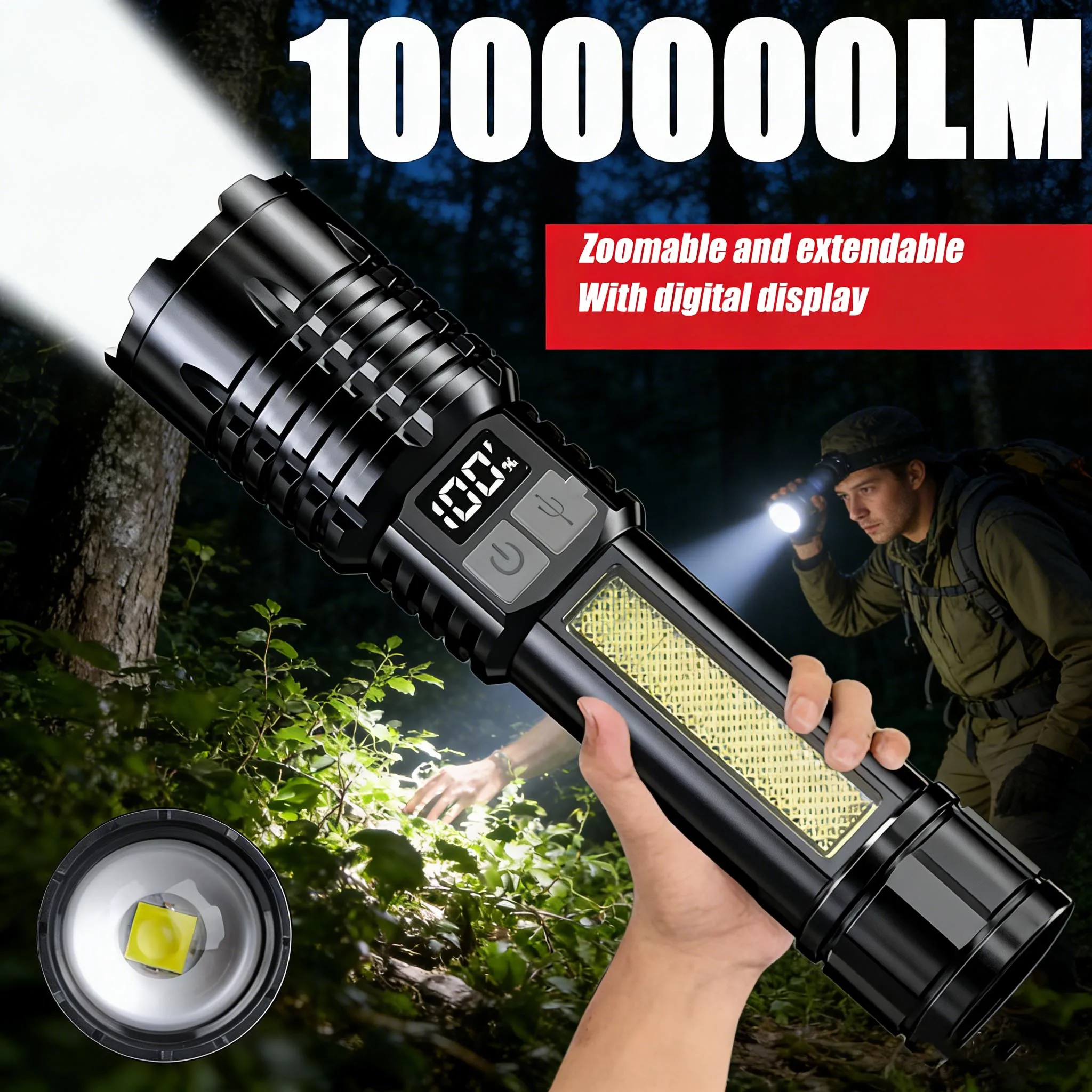 

LED Flashlight Rechargeable Long-Beam Portable Outdoor Emergency Lighting With Long Battery Life, Suitable For Camping And Hiki