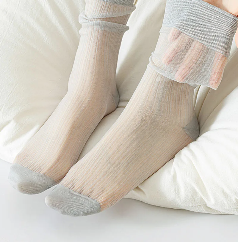 Ballet Style Gold Silver Silk Crystal Socks For Women Sexy Thin Transparent Mid Tube Socks Japanese Sweet Girls Pile Socks