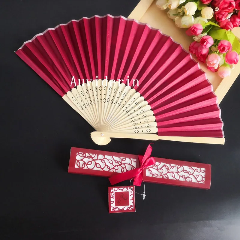 30/40/50pcs/Lot Bamboo Fabric Hand Fans with  Box for Wedding Guest Gift with Customs Names Auviderin Gift Store