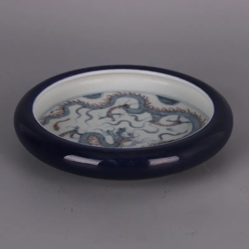 Ming Dynasty Jianwen Style Blue and White Underglaze Red Cobalt Blue Rim Brush Washer Reproduction