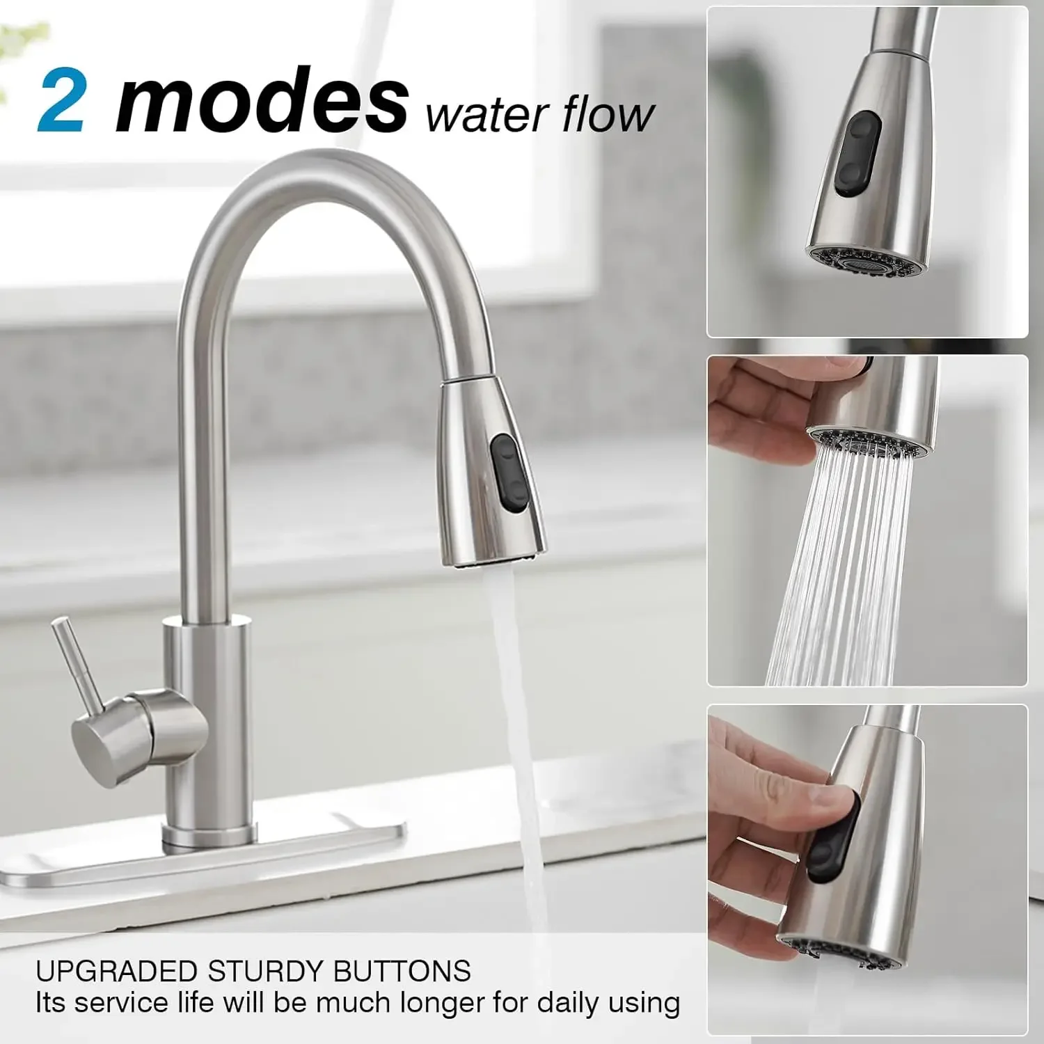 Kitchen Faucets Stainless Steel Pull Out Kitchen Sink Water Tap Deck Mounted Mixer Stream Sprayer Head Hot Cold Taps