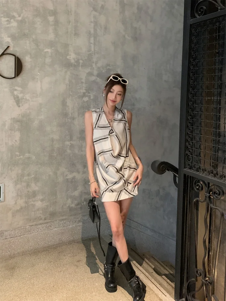 

GV Big Brother Cotton Linen Svel Vest Top And ort Skirt Set Women's Faion mat Design Holiday Outfit