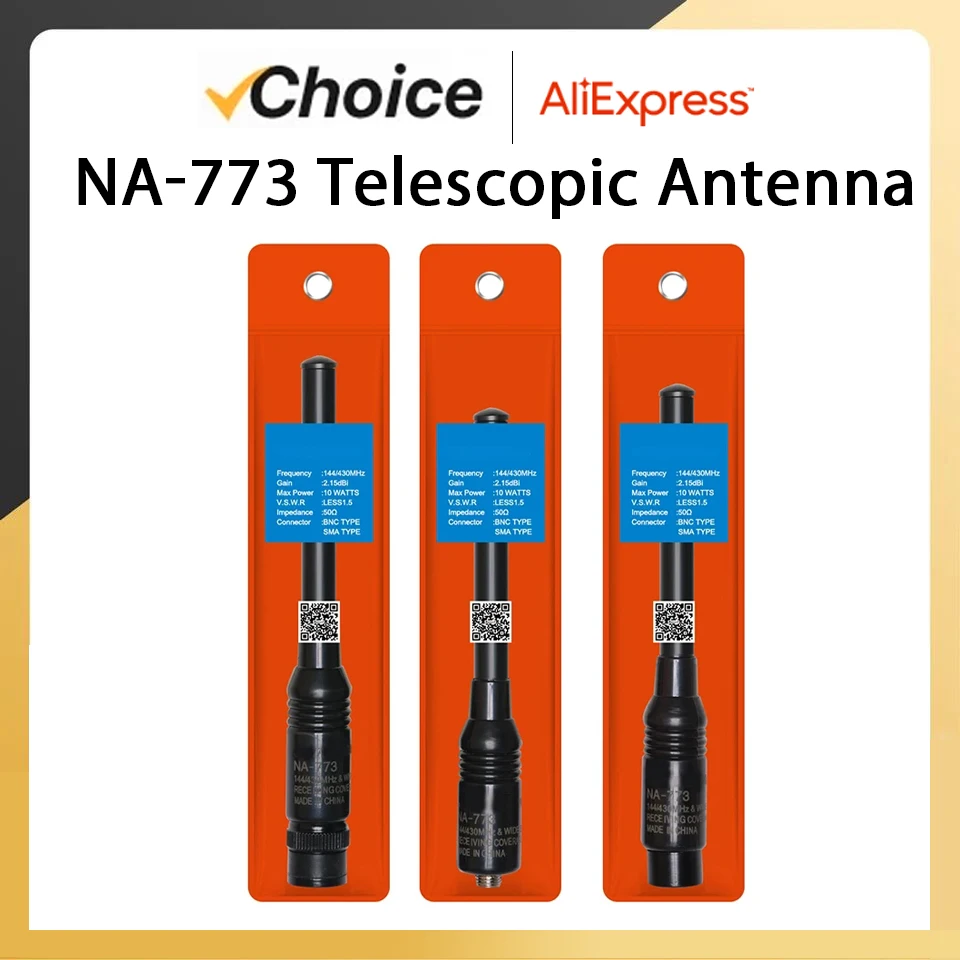 NA-773 Telescopic Antenna SMA-F SMA-Male BNC High Gain Aerial UHF/VHF 144/430MHz Quansheng UV-K6 UV18 Pro Max Radio Accessories