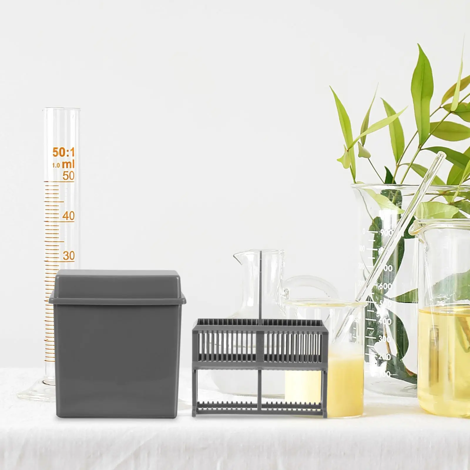 24 Slots Microscope 24 Slots Microscope Slides Staining Jar Slides Staining Rack Jar Lab Storage Stand Teaching Research Gray