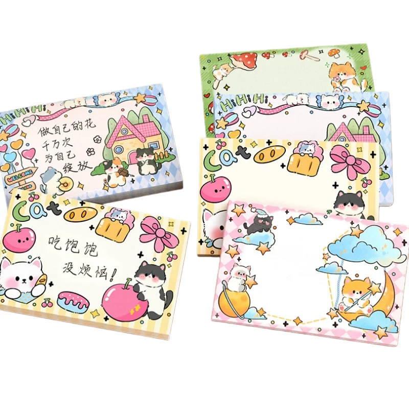 50/200/400sheets Cute Cat Sticky Note Cartoon Student Adhesive Stick Small Animal Stationery Sticker