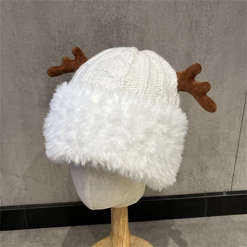 Women's Reindeer Bean Winter New Deer Horn Knitted Warm Knitted Deer Horn Hat Outdoor Activity Soft Super Cute Hoodie